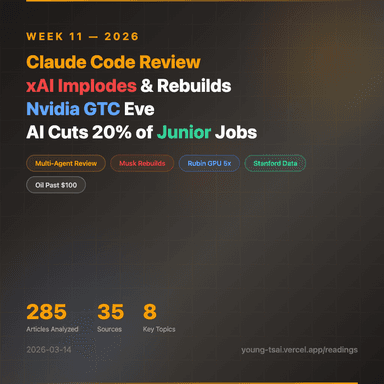Claude Code Review Launches, xAI Implodes, Nvidia GTC Eve, AI Cuts 20% of Junior Dev Jobs